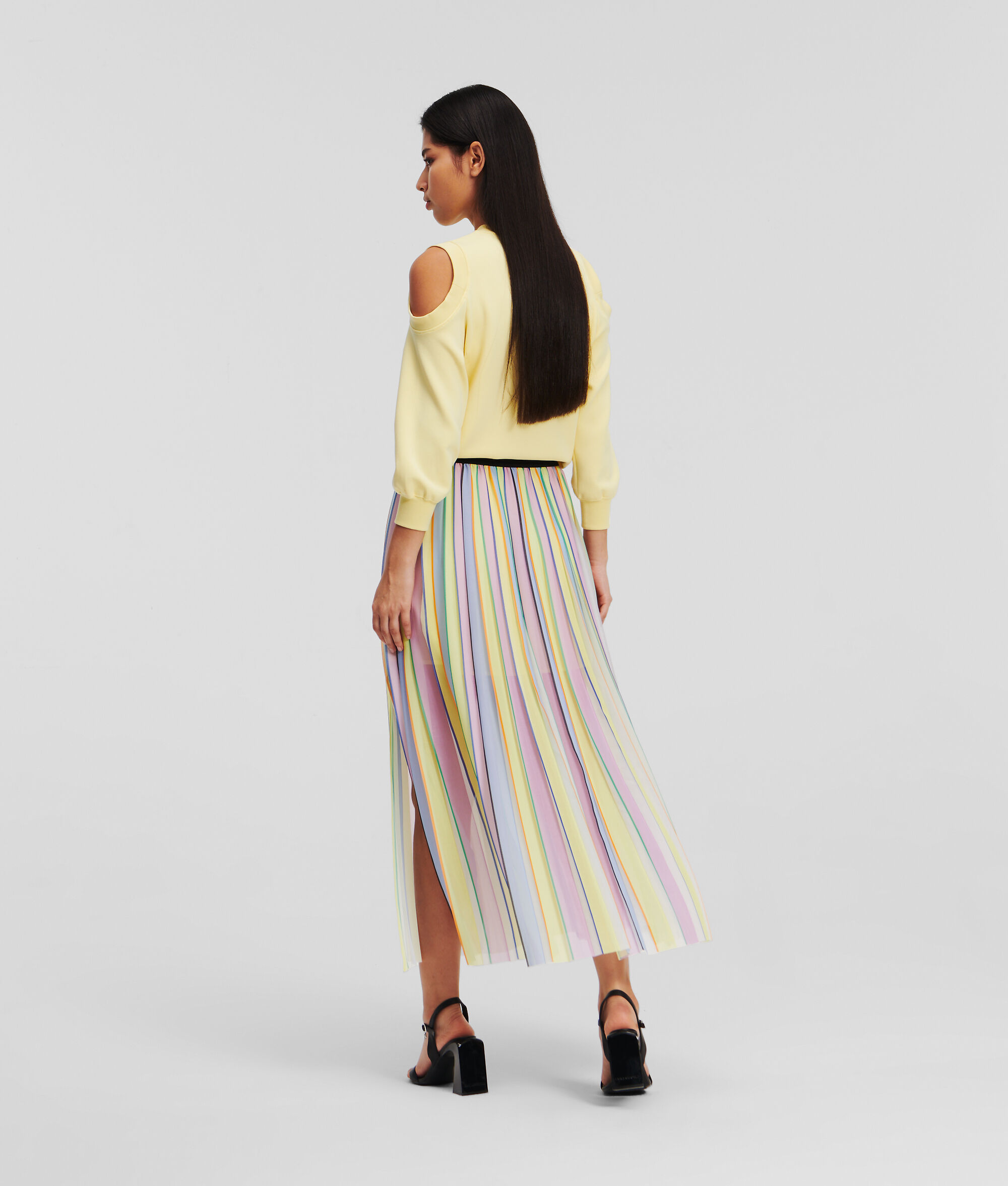 (image for) First-Class Pleated Striped Maxi Skirt